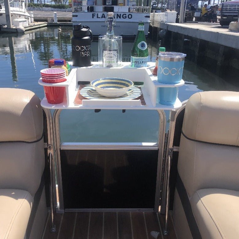 Docktail Butler Boat Table with Pontoon Boat Rail Mount