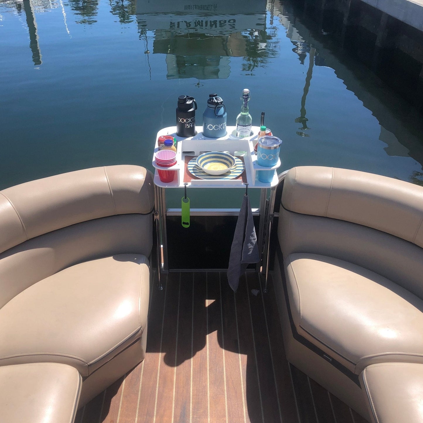 Docktail Butler Boat Table with Pontoon Boat Rail Mount