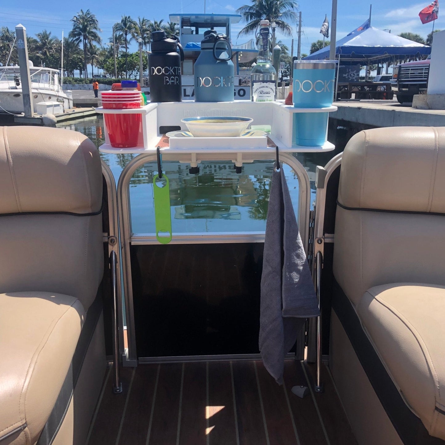 Docktail Butler Boat Table with Pontoon Boat Rail Mount