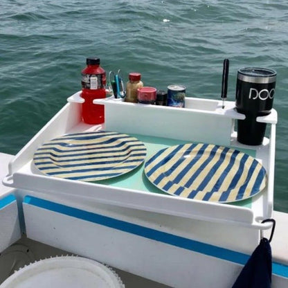 Docktail Utility Boat Table Accessory with Adjustable Rod Holder Mount
