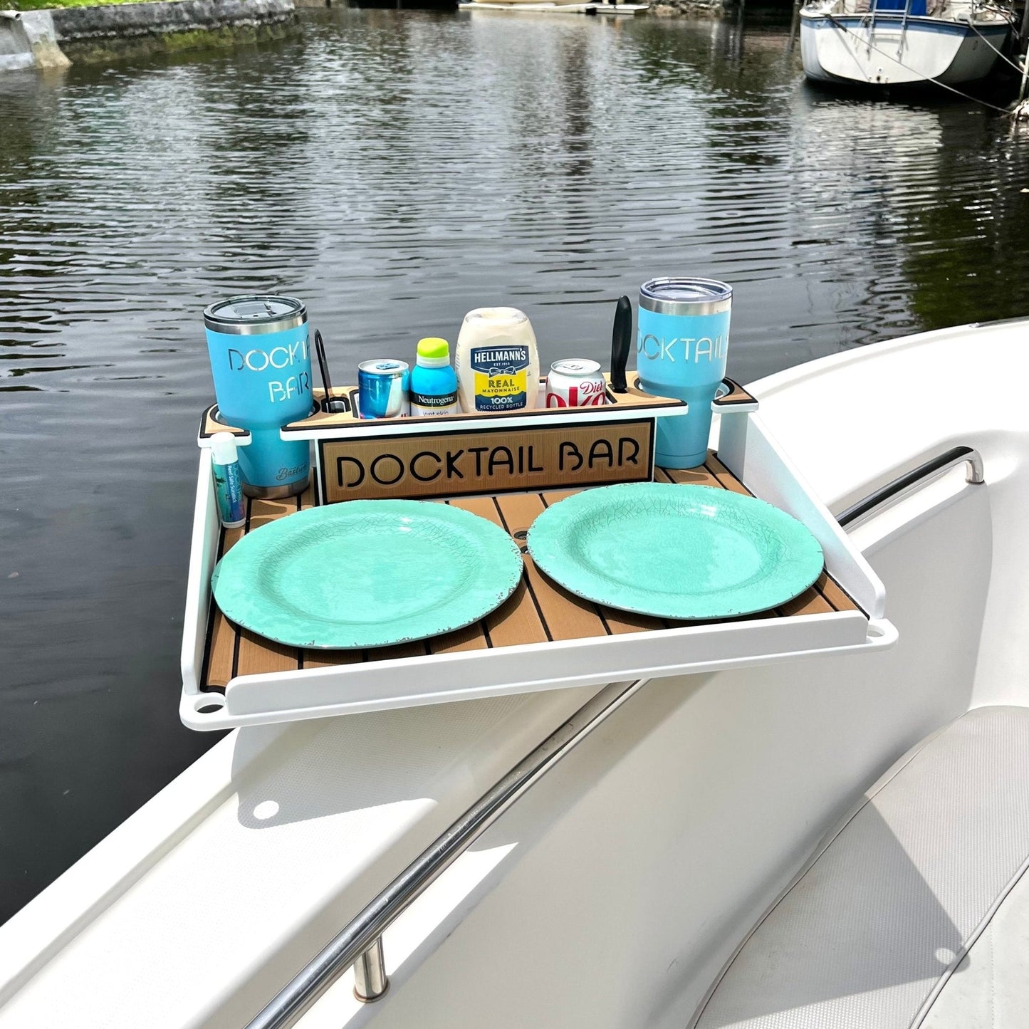 Docktail Utility Boat Table Accessory with Adjustable Rod Holder Mount