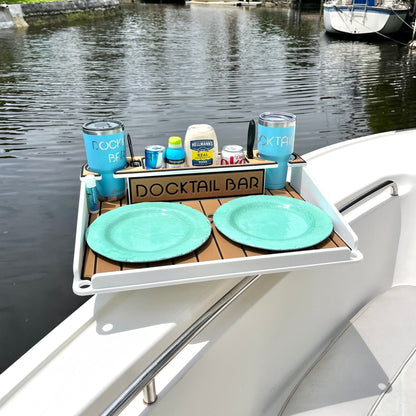 Docktail Utility Boat Table Accessory with Adjustable Rod Holder Mount