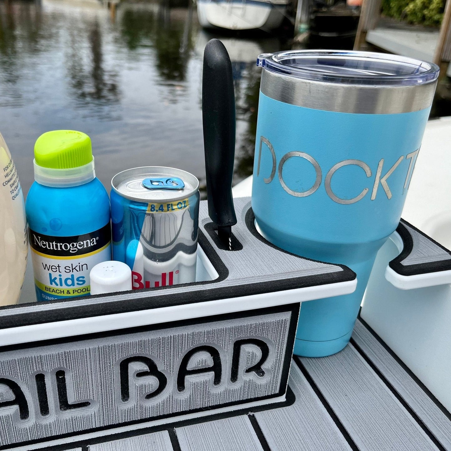 Docktail Utility Boat Table Accessory with Adjustable Rod Holder Mount