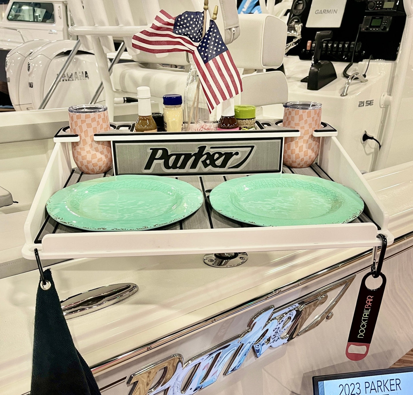 Docktail Utility Boat Table Accessory with Adjustable Rod Holder Mount