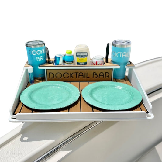 Docktail Utility Boat Table Accessory with Adjustable Rod Holder Mount