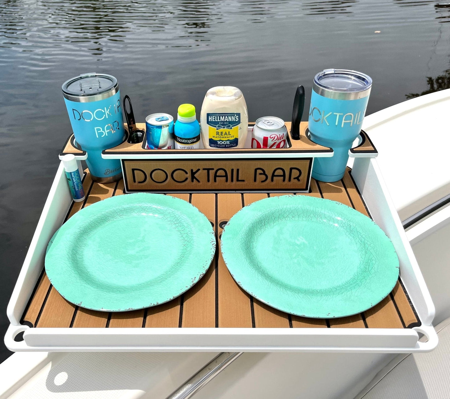 Docktail Utility Boat Table Accessory with Adjustable Rod Holder Mount