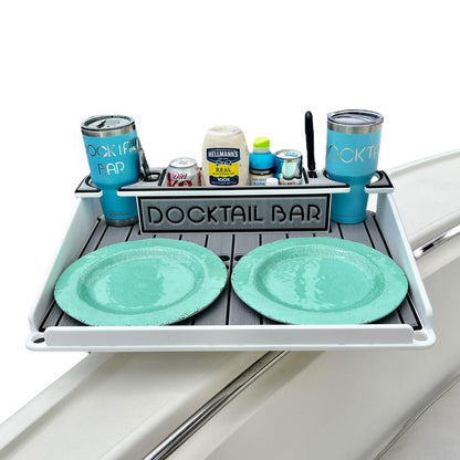 Docktail Utility Boat Table Accessory with Adjustable Rod Holder Mount