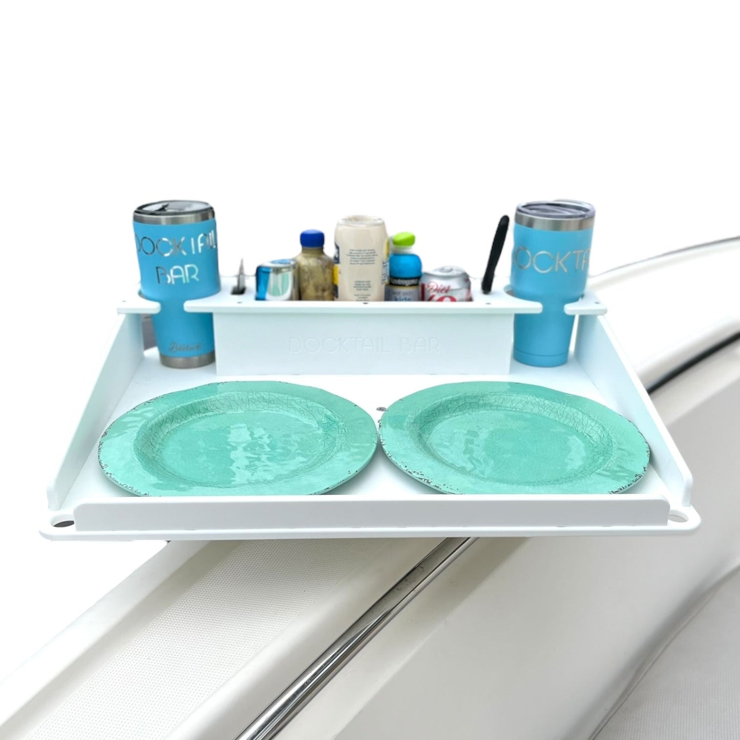 Docktail Utility Boat Table Accessory with Adjustable Rod Holder Mount