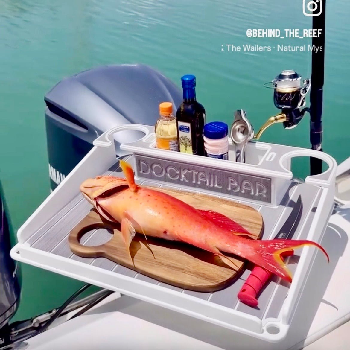Docktail Utility Boat Table Accessory with Adjustable Rod Holder Mount