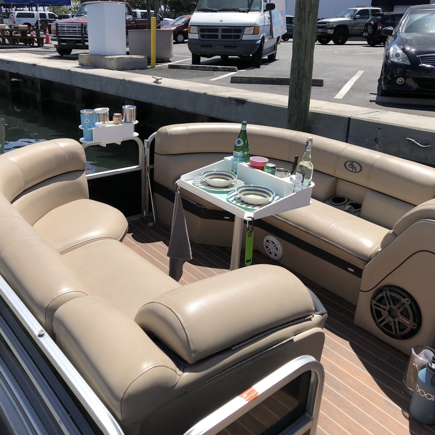 Docktail Utility Boat Table with Pedestal Table Attachment Options