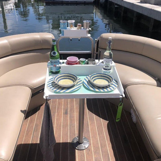 Docktail Utility Boat Table with Pedestal Table Attachment Options