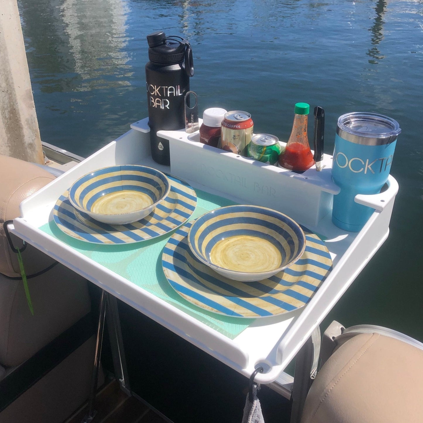 Docktail Utility Boat Table with Pontoon Boat Rail Mount