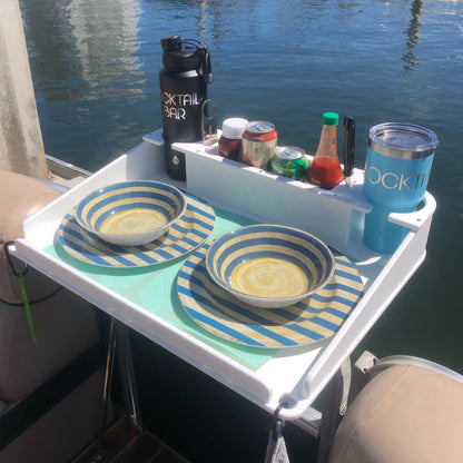 Docktail Utility Boat Table with Pontoon Boat Rail Mount