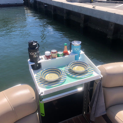 Docktail Utility Boat Table with Pontoon Boat Rail Mount