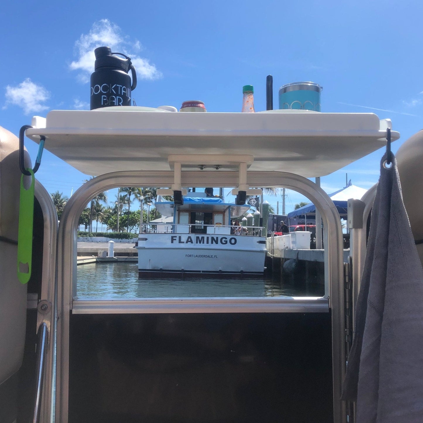 Docktail Utility Boat Table with Pontoon Boat Rail Mount