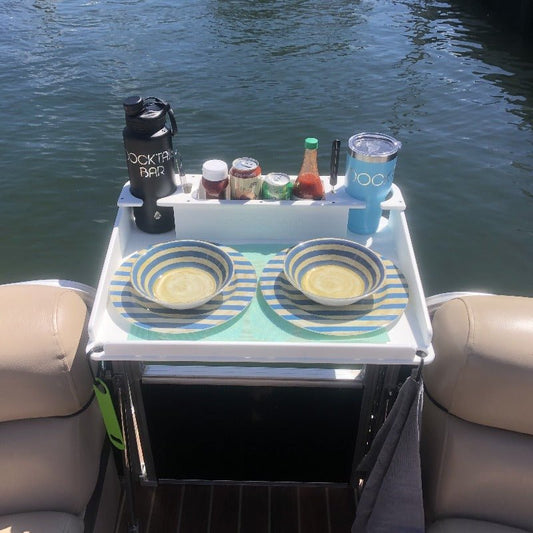 Docktail Utility Boat Table with Pontoon Boat Rail Mount
