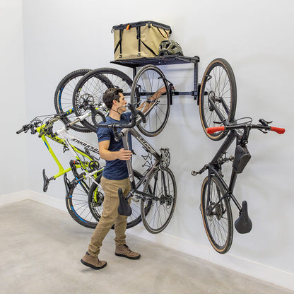 G-Swivel Bike + Shelf | Adjustable Wall Storage System | Holds 4 Bikes