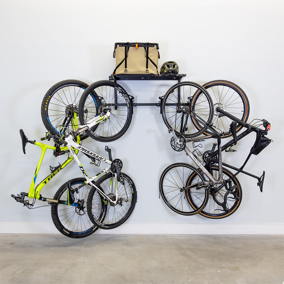 G-Swivel Bike + Shelf | Adjustable Wall Storage System | Holds 4 Bikes