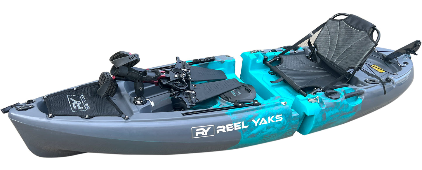 ReelYaks 9.5ft Raptor Reel Yaks Modular Fin or Prop Drive Pedal Fishing Kayak | 380lbs Capacity | 2 Piece