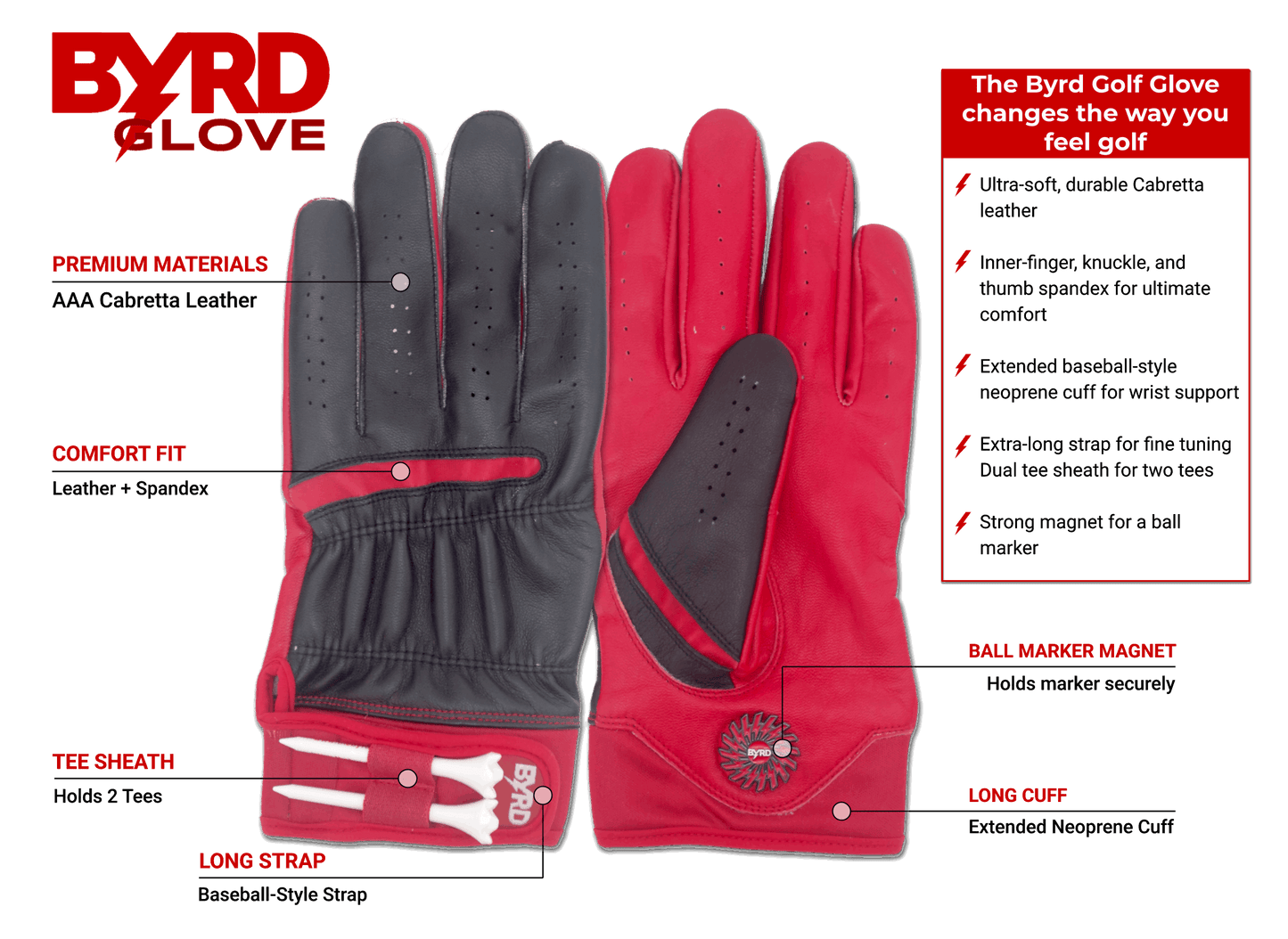 THE BYRD GOLF GLOVE ∞ Black/Red