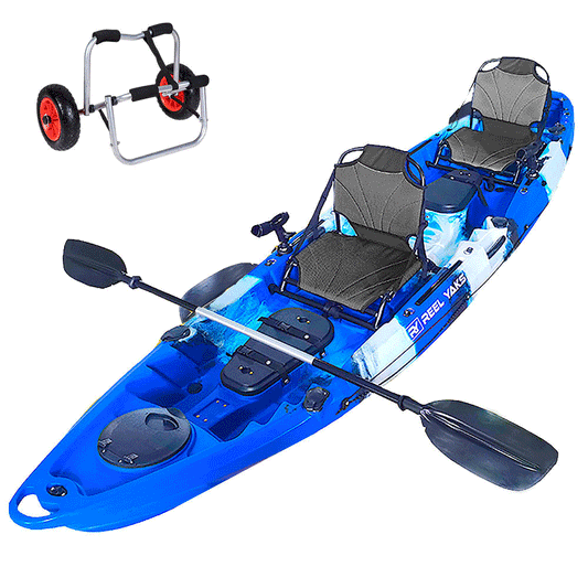 ReelYacks 12.5' Rambler Paddle Tandem Double Fishing Kayak | 2 person+1 kids seat | pesca canoas