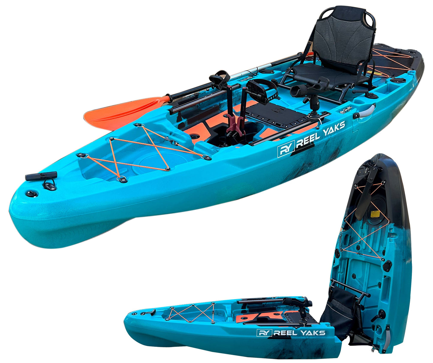 ReelYaks 10.8ft Rapido Modular Fin Drive Pedal Fishing Kayak | 440lbs Capacity | 2 Piece