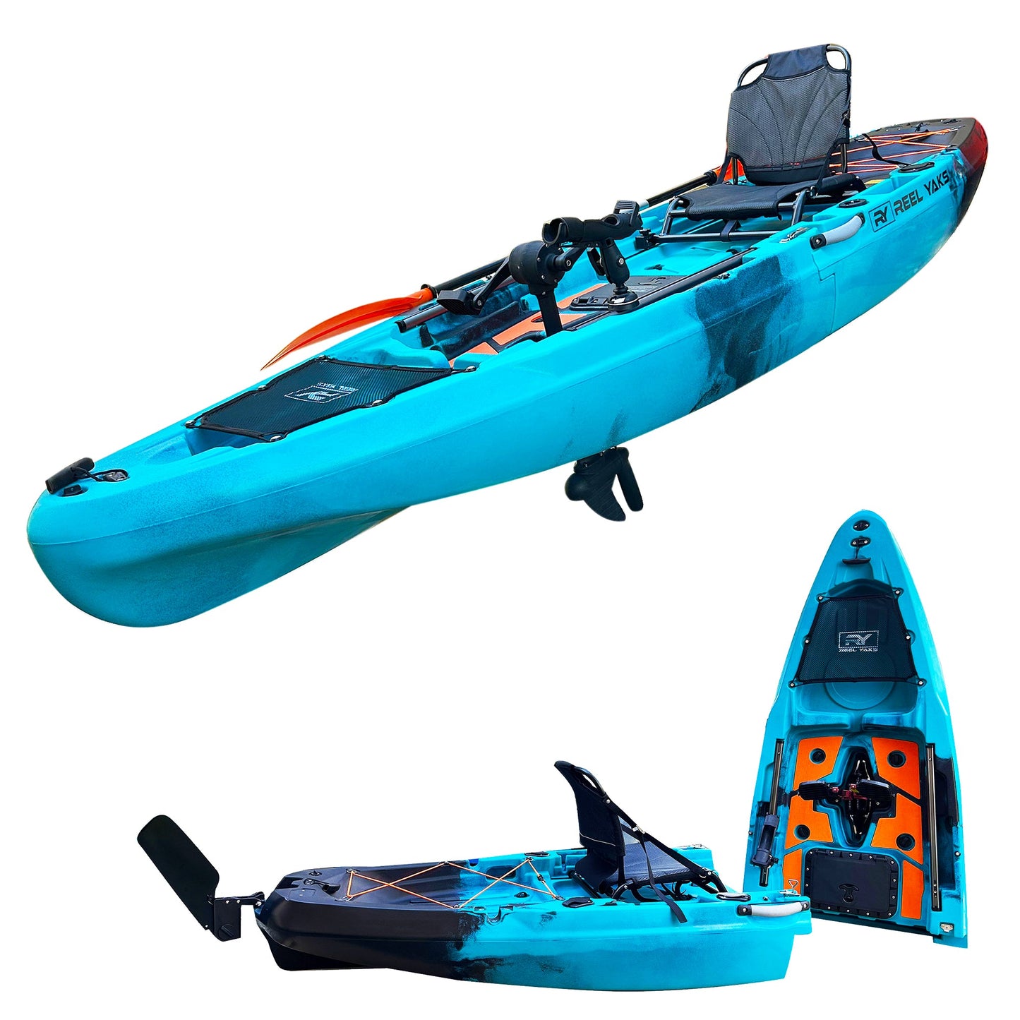 ReelYaks 10.8ft Rapido Modular Fin Drive Pedal Fishing Kayak | 440lbs Capacity | 2 Piece