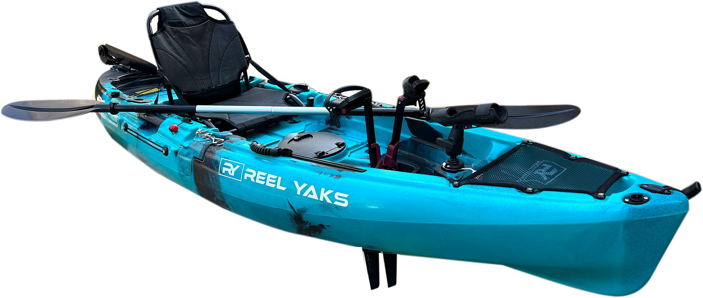 ReelYaks 9.5ft Raptor Reel Yaks Modular Fin or Prop Drive Pedal Fishing Kayak | 380lbs Capacity | 2 Piece