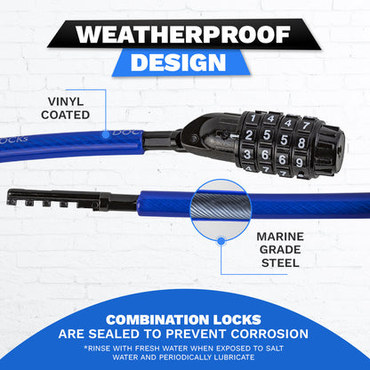 DocksLocks® Anti-Theft Weatherproof Coiled Security Cable with Re-settable Combination Lock (5', 10', 15', 20' or 25') | SendIt Sailing