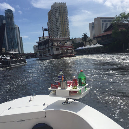 The Docktail Boat Table Caddy plus Bait Table Includes All Angle Adjustable Rod Holder Mount - Choose Your Color