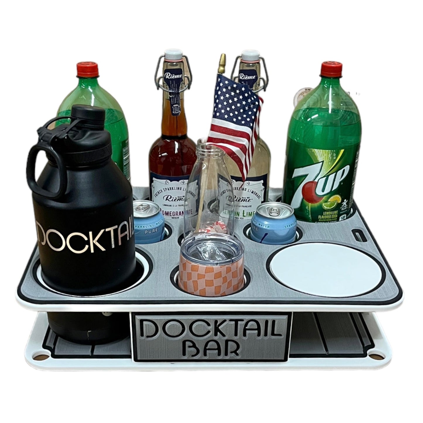 The Docktail Boat Table Caddy plus Bait Table Includes All Angle Adjustable Rod Holder Mount - Choose Your Color