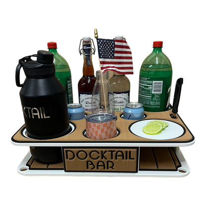 The Docktail Boat Table Caddy plus Bait Table Includes All Angle Adjustable Rod Holder Mount - Choose Your Color