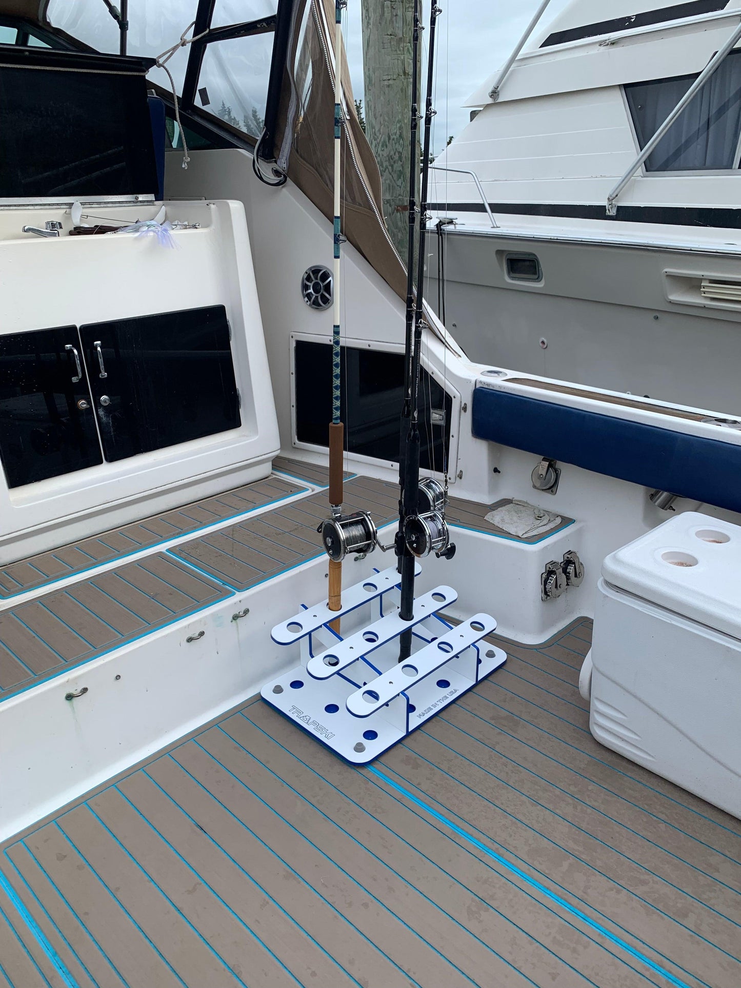 Made in the USA Fishing Rod Rack | 12 Pole Waterproof Wash-down | Dock, Garage, Boat, Storage