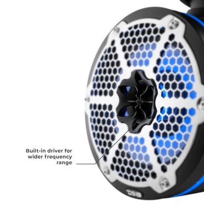 NXL 8" Neodymium Marine and Powersports Towers with Built-in Passive Radiator, 1" Driver and LED RGB Lights 180 Watts Rms