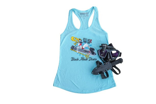 Black Mask Divers Womens Torpedo Racerback Tank Cancun Blue