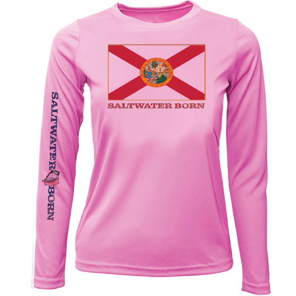 Key West, FL Florida Flag Girl's Long Sleeve UPF 50+ Dry-Fit Shirt