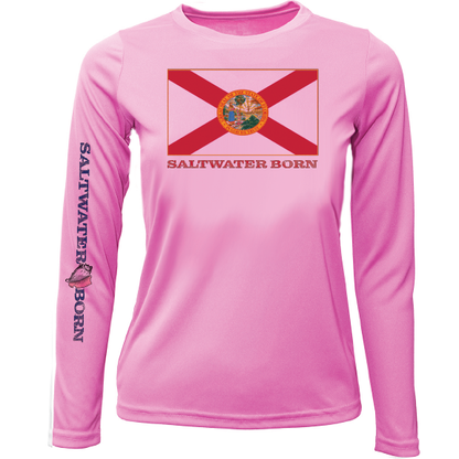 Key West, FL Florida Flag Girl's Long Sleeve UPF 50+ Dry-Fit Shirt