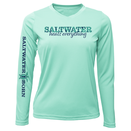 Key West, FL "Saltwater Heals Everything" Women's Long Sleeve UPF 50+ Dry-Fit Shirt