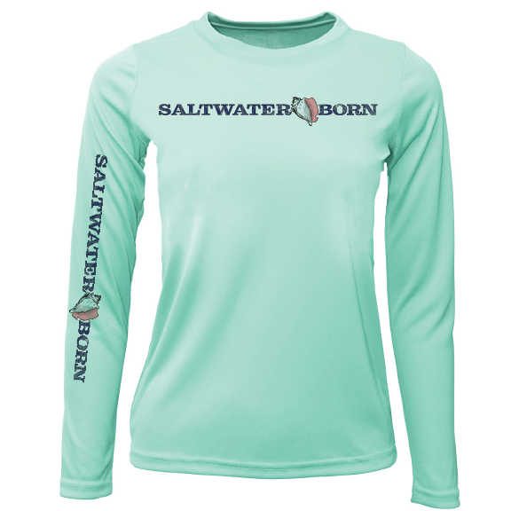 Key West, FL Saltwater Born Linear Logo Girl's Long Sleeve UPF 50+ Dry-Fit Shirt