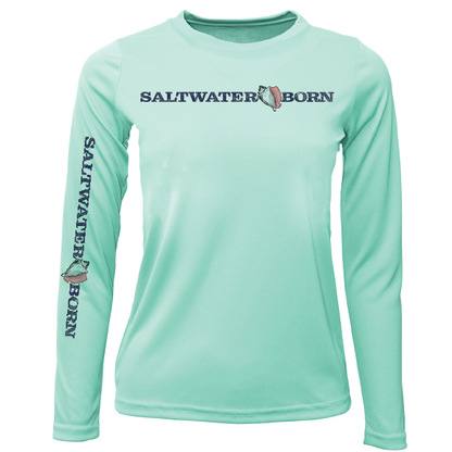 Key West, FL Saltwater Born Linear Logo Girl's Long Sleeve UPF 50+ Dry-Fit Shirt