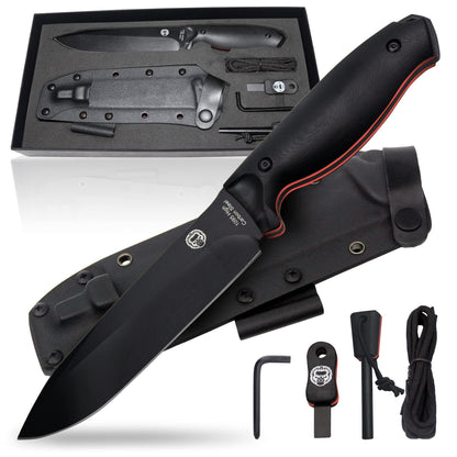 "The Fireline" Bushcraft Survival Knife with 1095 High Carbon Blade Giftset (Black and Orange)