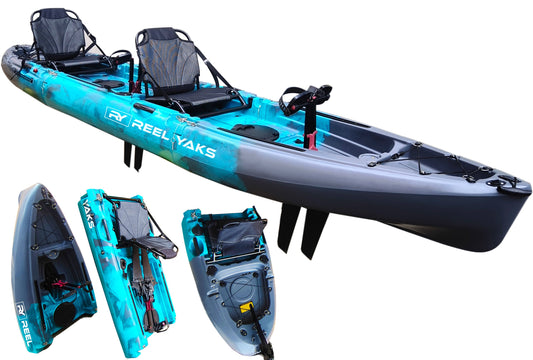 ReelYacks 14ft Raptor Tandem or Solo Modular Raptor Fin Drive Pedal Fishing Kayak | 520lbs Capacity | 3 Piece
