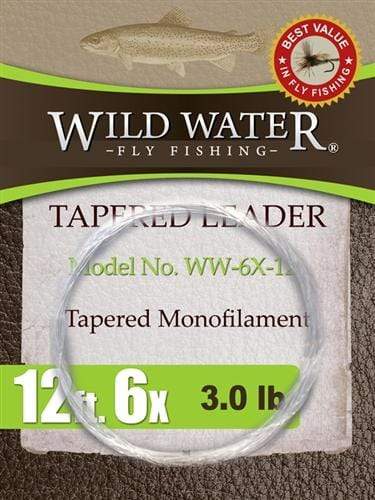 Wild Water Fly Fishing 12ft Tapered Monofilament Leader 6X (Qty 6) | SendIt Sailing