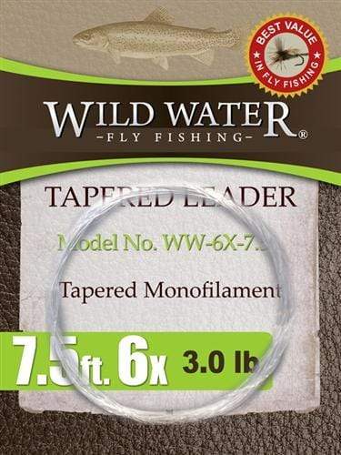 Wild Water Fly Fishing 7 1/2ft Tapered Monofilament Leader 6X (Qty 6) | SendIt Sailing