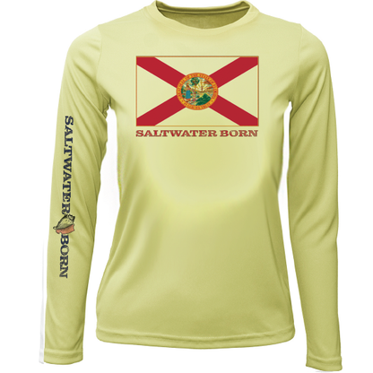 Key West, FL Florida Flag Girl's Long Sleeve UPF 50+ Dry-Fit Shirt