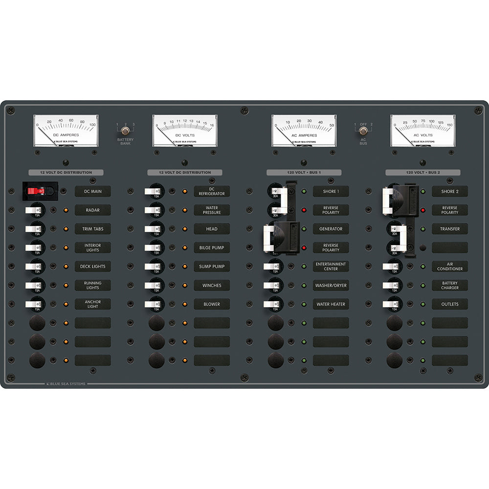 Blue Sea 8086 AC 3 Sources +12 Positions/DC Main +19 Position Toggle Circuit Breaker Panel - White Switches | SendIt Sailing