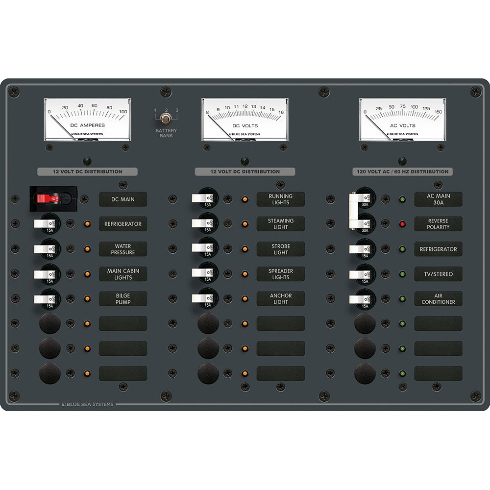 Blue Sea 8084 AC Main +6 Positions/DC Main +15 Positions Toggle Circuit Breaker Panel - White Switches | SendIt Sailing