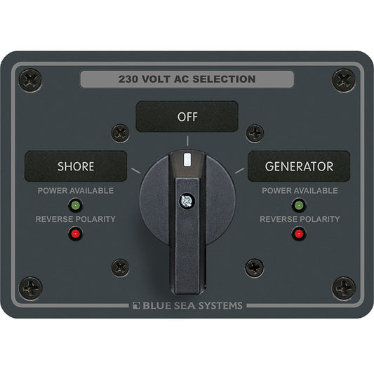 Blue Sea 8357 AC Rotary Switch Panel 65 Ampere 2 Position + OFF, 2 Pole | SendIt Sailing