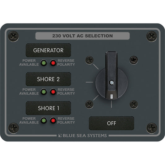 Blue Sea 8358 AC Rotary Switch Panel 30 Ampere 3 Positions + OFF, 2 Pole | SendIt Sailing