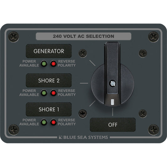 Blue Sea 8361 AC Rotary Switch Panel 65 Ampere 3 Positions + OFF, 3 Pole | SendIt Sailing